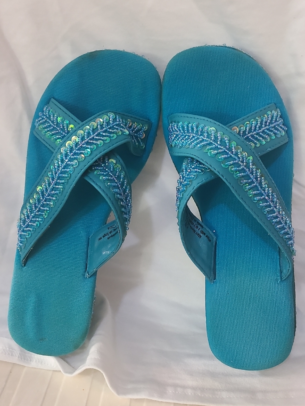 Women's Turquoise Beaded Cross-Strap Sandals